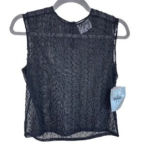 Reggio NWT Womens Y2K Black Beaded Sheer Mesh Tank Top Sleeveless Blouse Size 4
